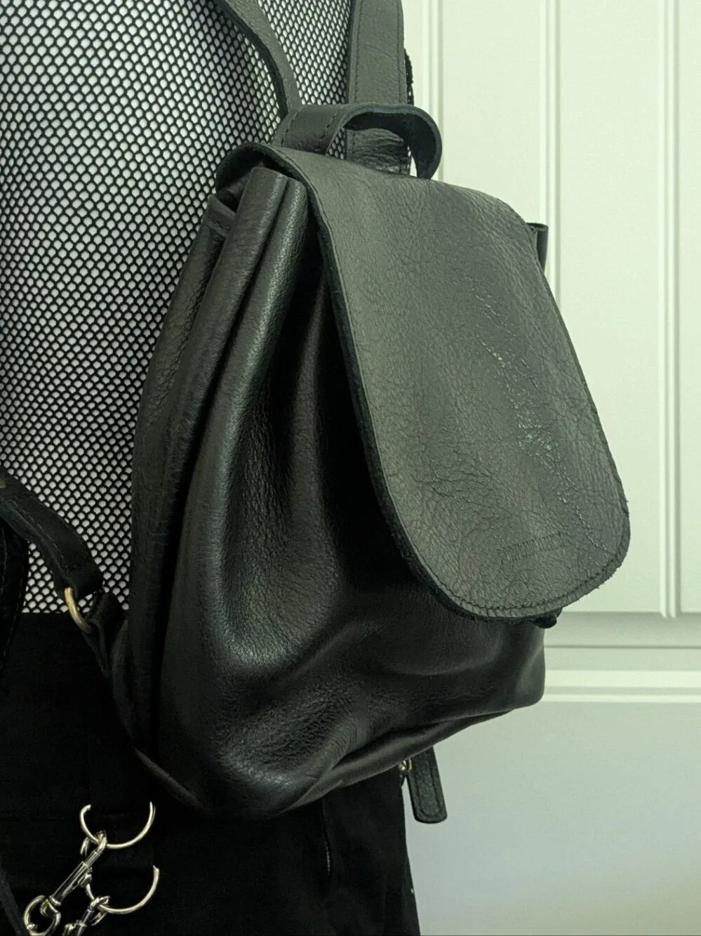 Portland Leather - Bucket Drawstring Backpack , Black